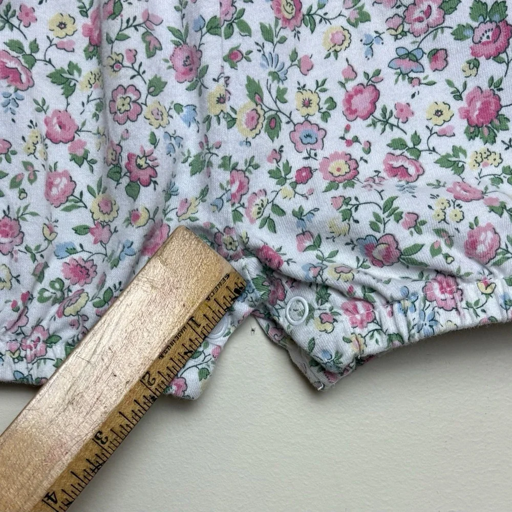 Vintage Baby Gap Cream Pink Floral 100% Cotton Short Sleeve Romper S 3-6M Y2K